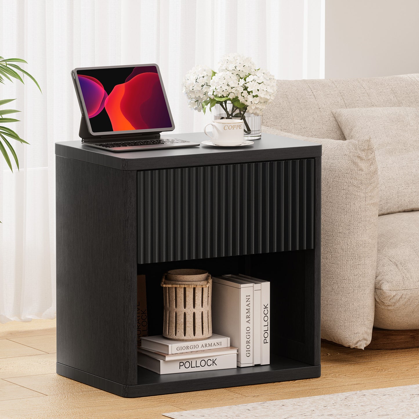 Brafabhome Large Modern Nightstand, Night Stand with Small Built-in Drawers, Farmhouse Mid Century Accent End Table Bedside Table for Living Room Bedroom