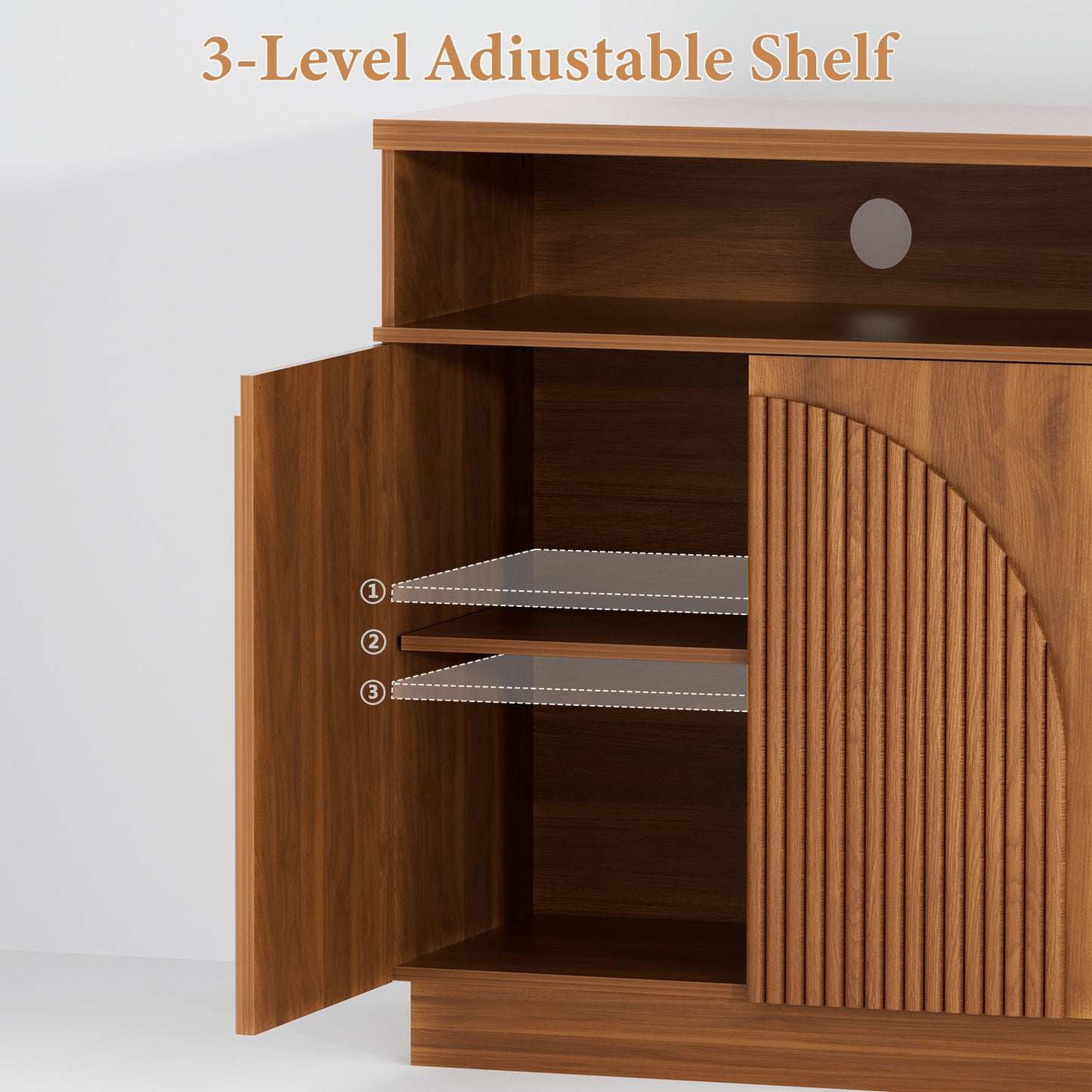 Brafabhome 55" Fluted Sideboard Buffet Cabinet with Arched Reeded Doors, Modern Credenza Storage Cabinet with Open Storage & Adjustable Shelves for Living Room & Dinning Room