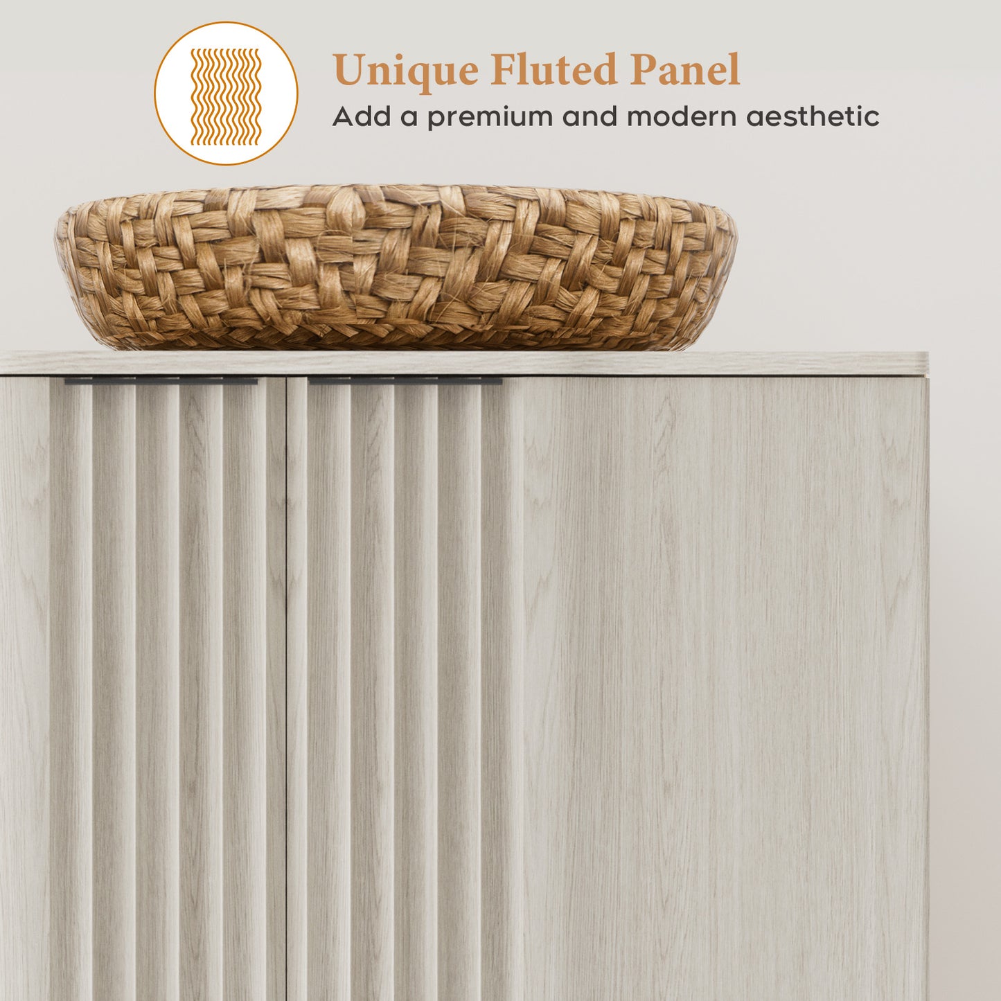 Brafabhome Fluted Buffet Cabinet with Storage, Accent Sideboard Credenza with Adjustable Shelves, Modern Curved Media Console Coffee Bar Table for Living Kitchen Dining Room