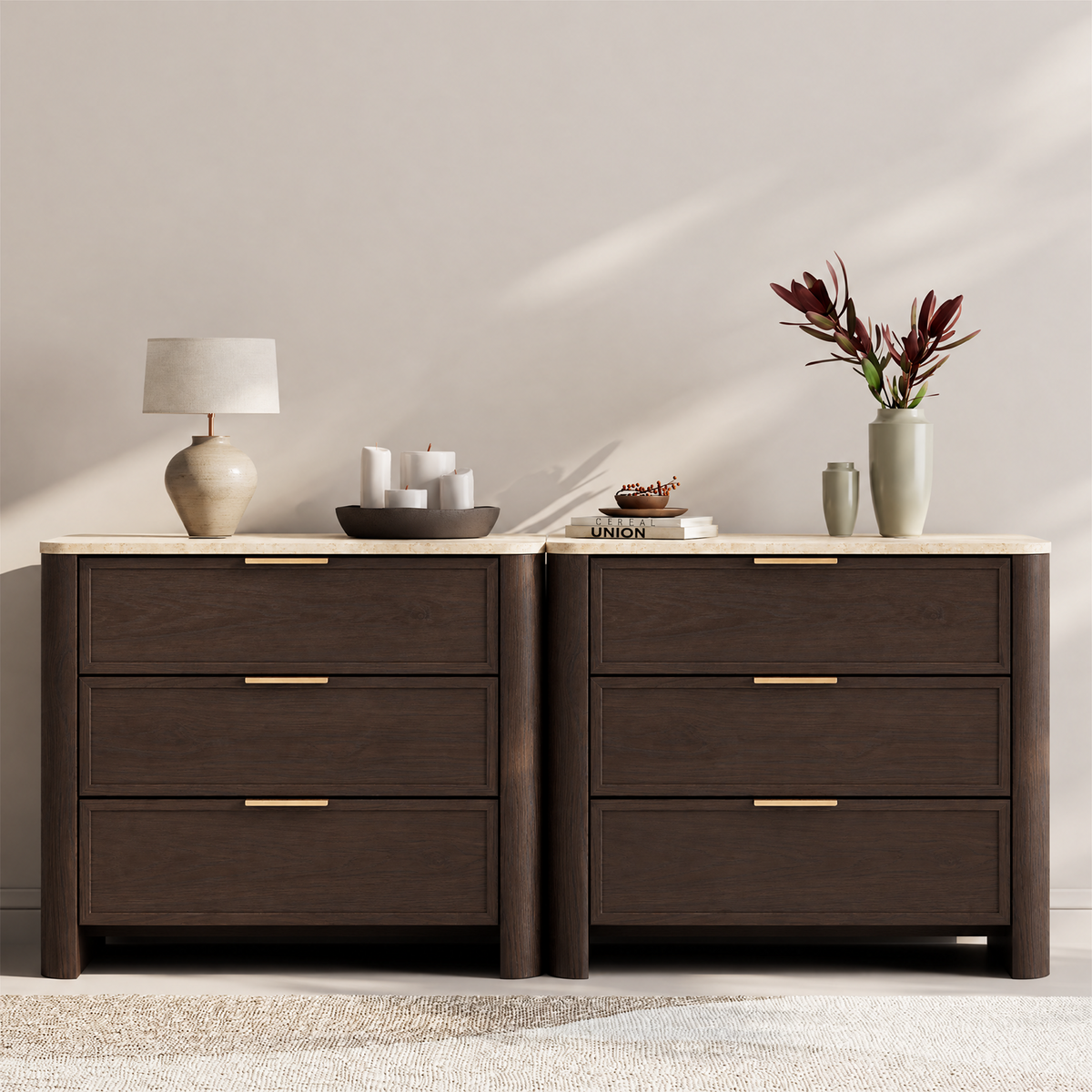 Brafabhome 23'' W Modern Nightstand with 3 Large Drawers, Elegant Marble Top Bedside Table with Soft Curved Edges, suitable for Bedroom or Living Room