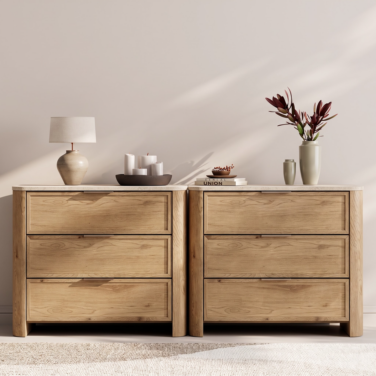 Brafabhome 23'' W Modern Nightstand with 3 Large Drawers, Elegant Marble Top Bedside Table with Soft Curved Edges, suitable for Bedroom or Living Room