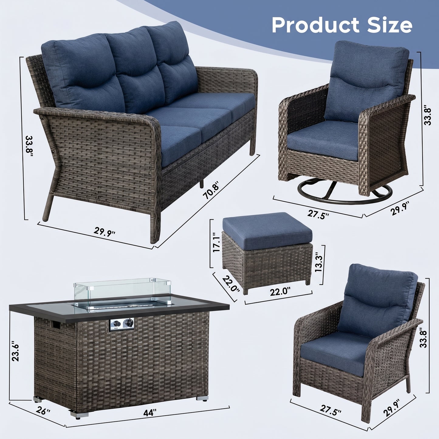 Brafab Patio Furniture Sets with Swivel Chairs and Fire Pit Table Outdoor Conversation Set for Garden
