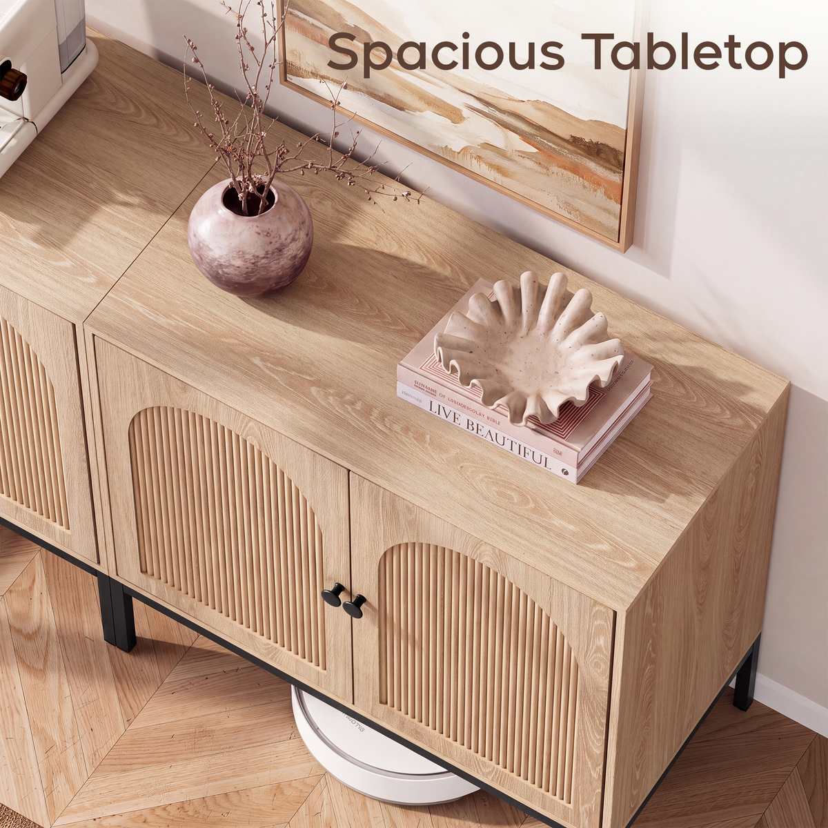 Brafabhome Modern Fluted Arched Buffet Cabinet with Storage, 31.5" Wide Wooden Modular Sideboard Cabinet with Adjustable footpads for Living Room Dining Room