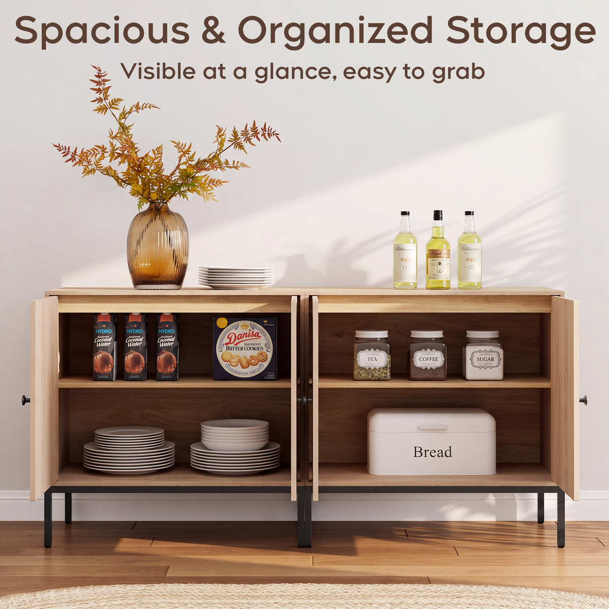 Brafabhome Modern Fluted Arched Buffet Cabinet with Storage, 31.5" Wide Wooden Modular Sideboard Cabinet with Adjustable footpads for Living Room Dining Room