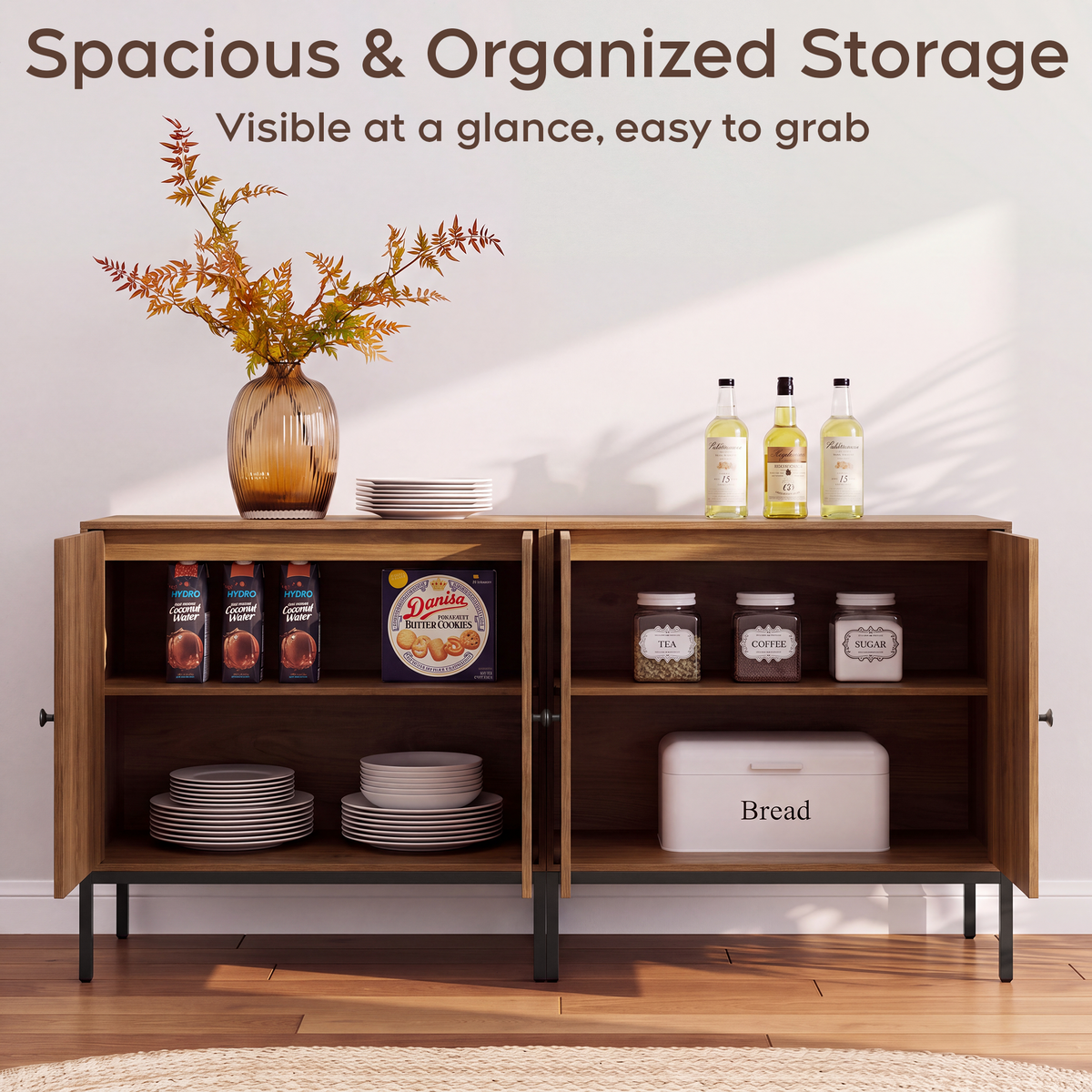 Brafabhome Modern Fluted Arched Buffet Cabinet with Storage, 31.5" Wide Wooden Modular Sideboard Cabinet with Adjustable footpads for Living Room Dining Room