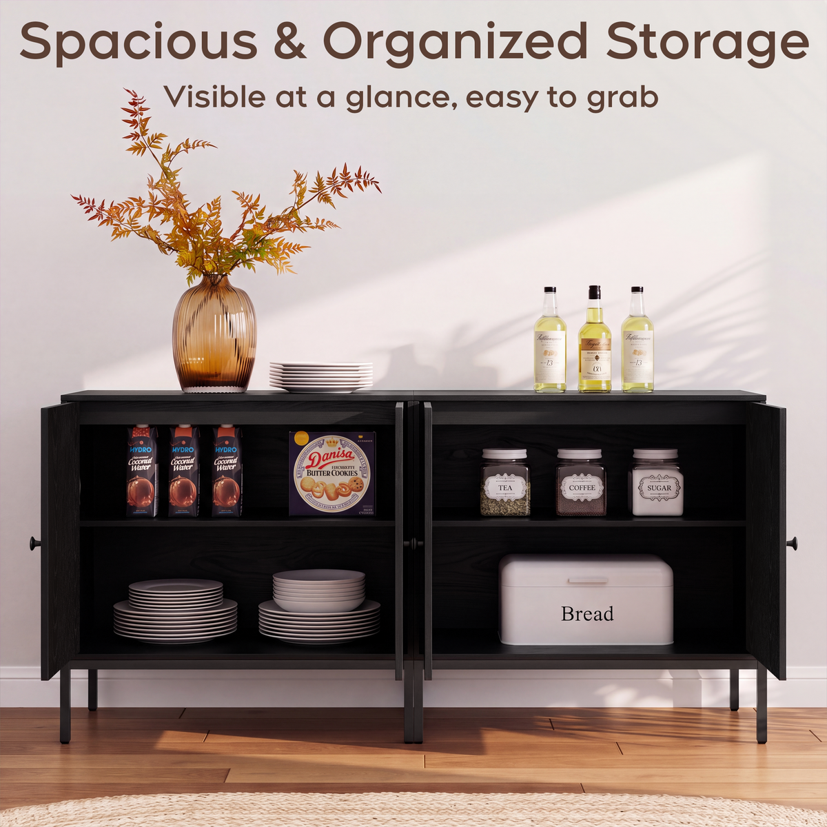 Brafabhome Modern Fluted Arched Buffet Cabinet with Storage, 31.5" Wide Wooden Modular Sideboard Cabinet with Adjustable footpads for Living Room Dining Room