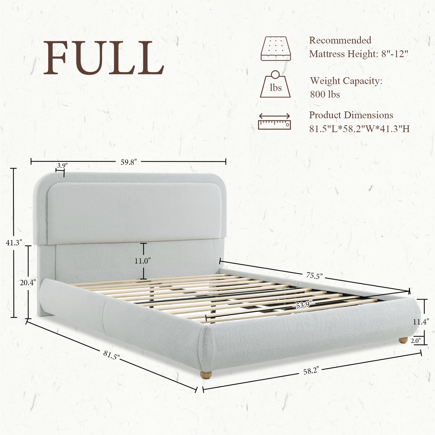 Brafabhome Bed Frame with Round Corner Headboard, Soft Boucle Cloud Upholstered Fluffy Platform Bed with Bump-Proof Edge Footboard for Kids, No Box Spring Needed | Pink