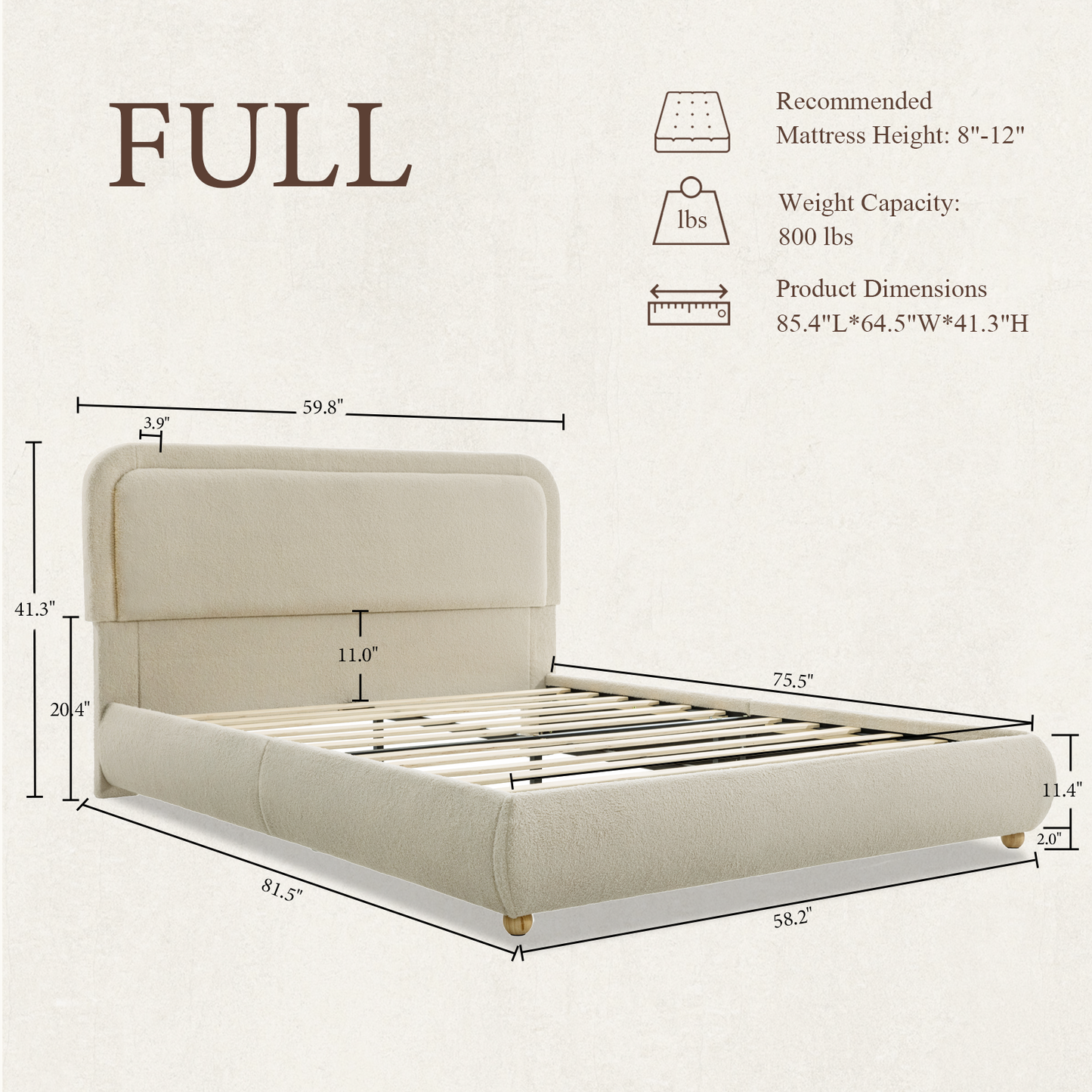Brafabhome Bed Frame with Round Corner Headboard, Soft Boucle Cloud Upholstered Fluffy Platform Bed with Bump-Proof Edge Footboard for Kids, No Box Spring Needed | Pink