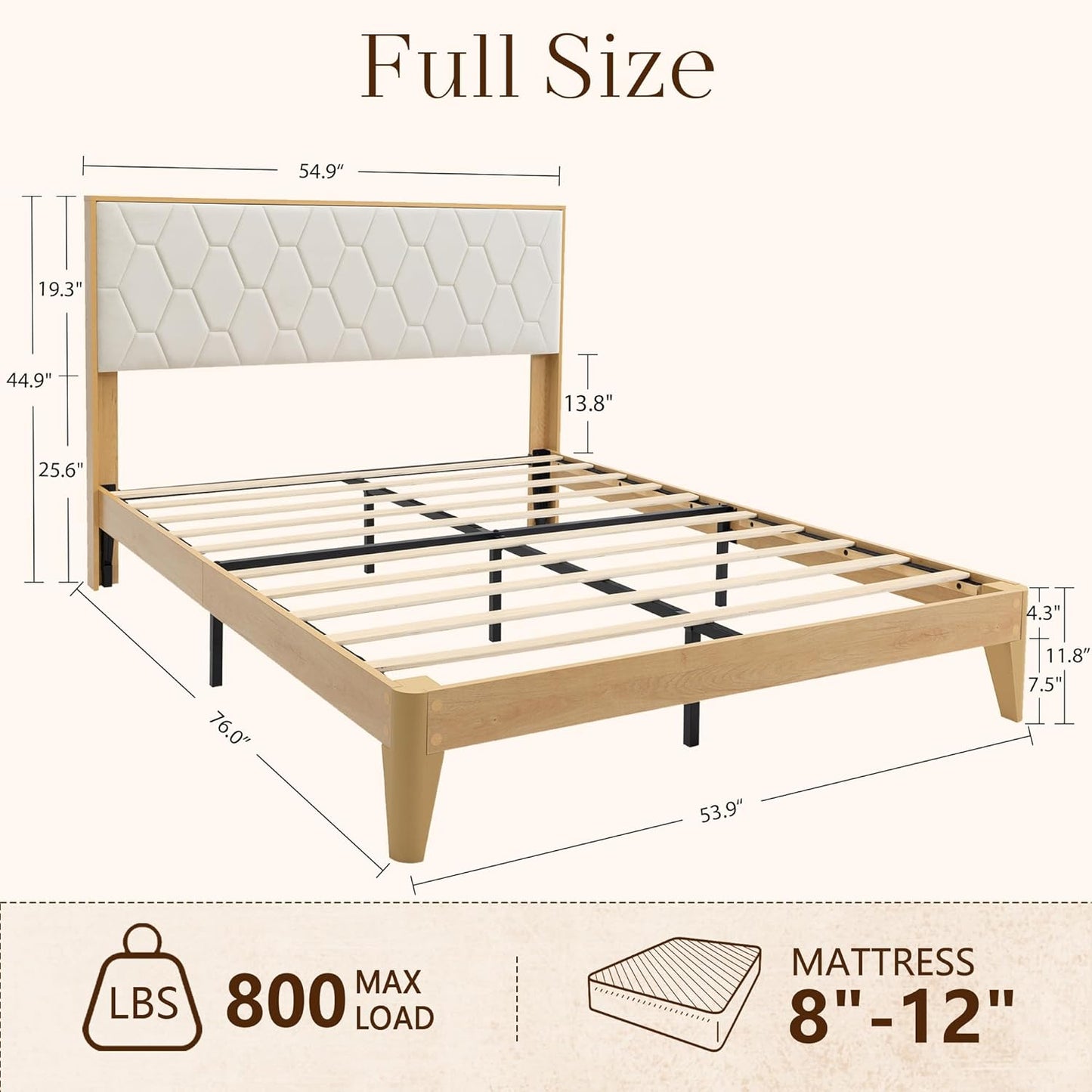 Brafabhome Bed Frame with Velvet Upholstered Headboard, Wood Platform Bed with Under-Bed Storage, No Box Spring Needed
