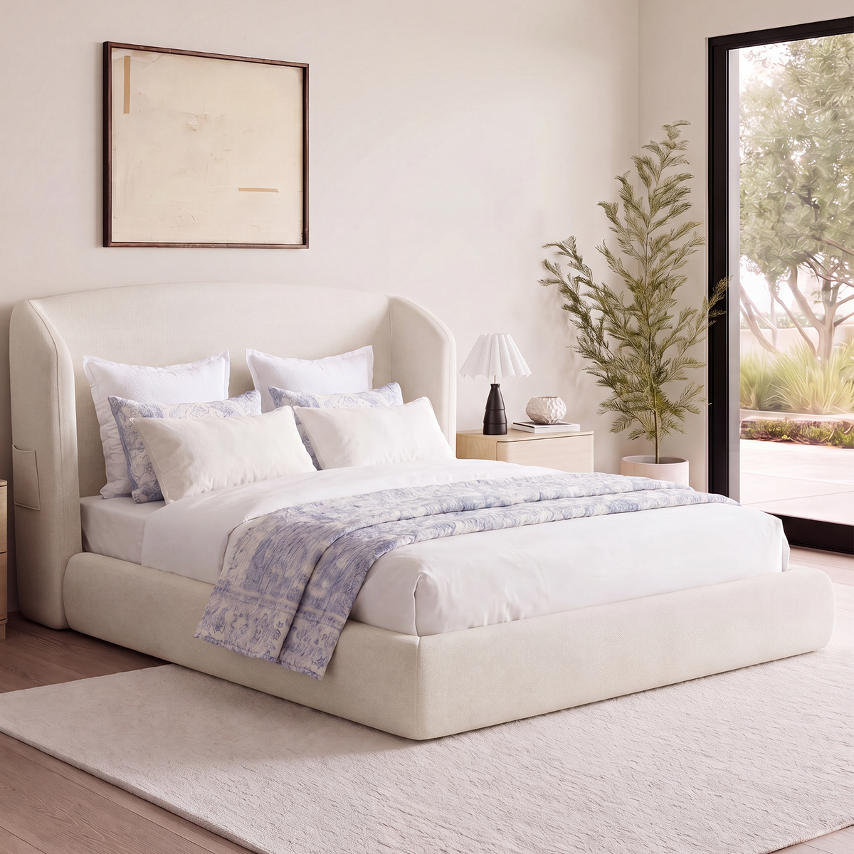 Brafabhome Cloud Bed Frame with 5.1" Thick Fully Padded Frame, Upholstered Platform Bed Frame with Wingback Headboard, Noise-Free, No Box Spring Needed, Easy Assembly | White