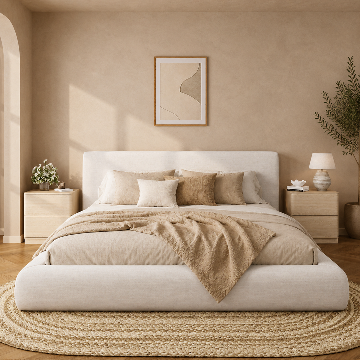 Brafabhome AirFrame Bed Frame with 5.9" Thick Headboard, Cloud Upholstered Platform Bed Frame with 5.9" Thick Upholstered Foam Frame, No Box Spring Needed, Easy Assembly