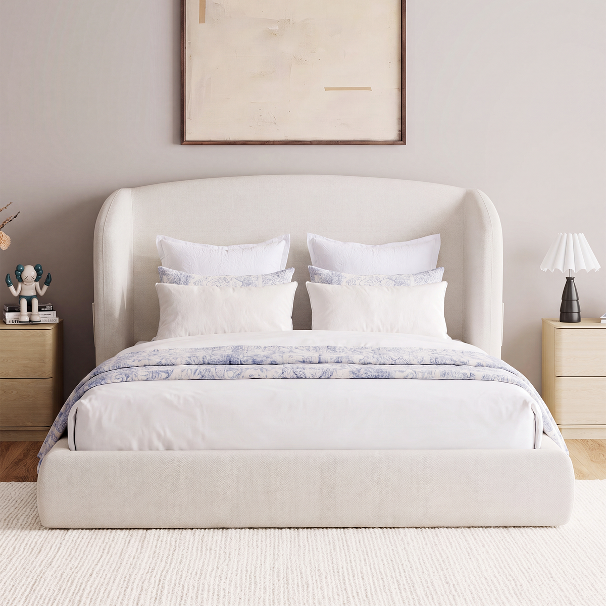 Brafabhome Cloud Bed Frame with 5.1" Thick Fully Padded Frame, Upholstered Platform Bed Frame with Wingback Headboard, Noise-Free, No Box Spring Needed, Easy Assembly | White