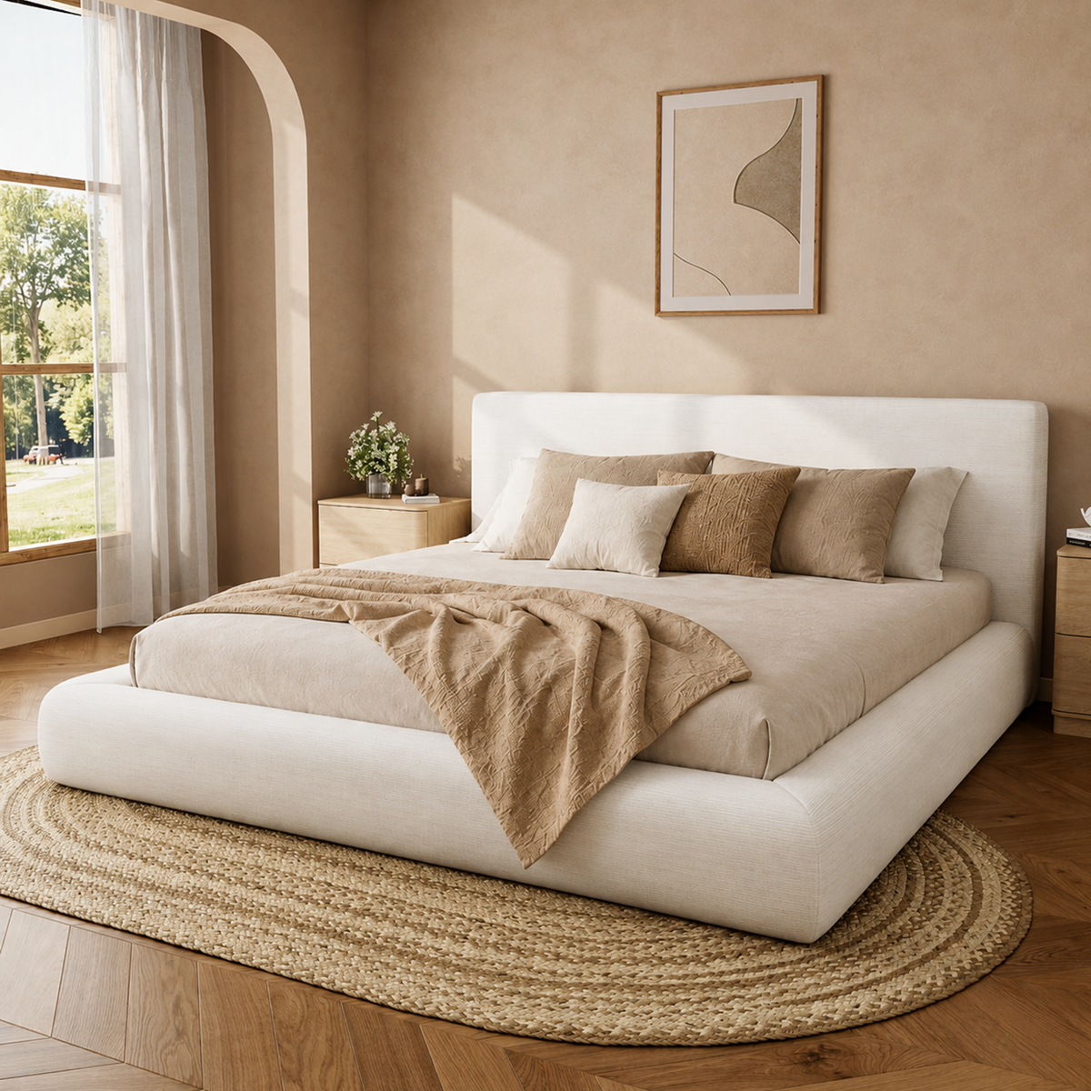 Brafabhome AirFrame Bed Frame with 5.9" Thick Headboard, Cloud Upholstered Platform Bed Frame with 5.9" Thick Upholstered Foam Frame, No Box Spring Needed, Easy Assembly