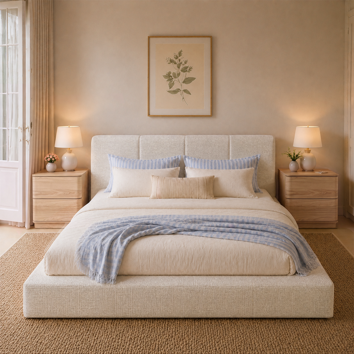 Brafabhome AirFrame Bed Frame with 6" Thick Headboard, Cloud Upholstered Platform Bed Frame with 5.1" Thick Upholstered Foam Frame, No Box Spring Needed, Easy Assembly