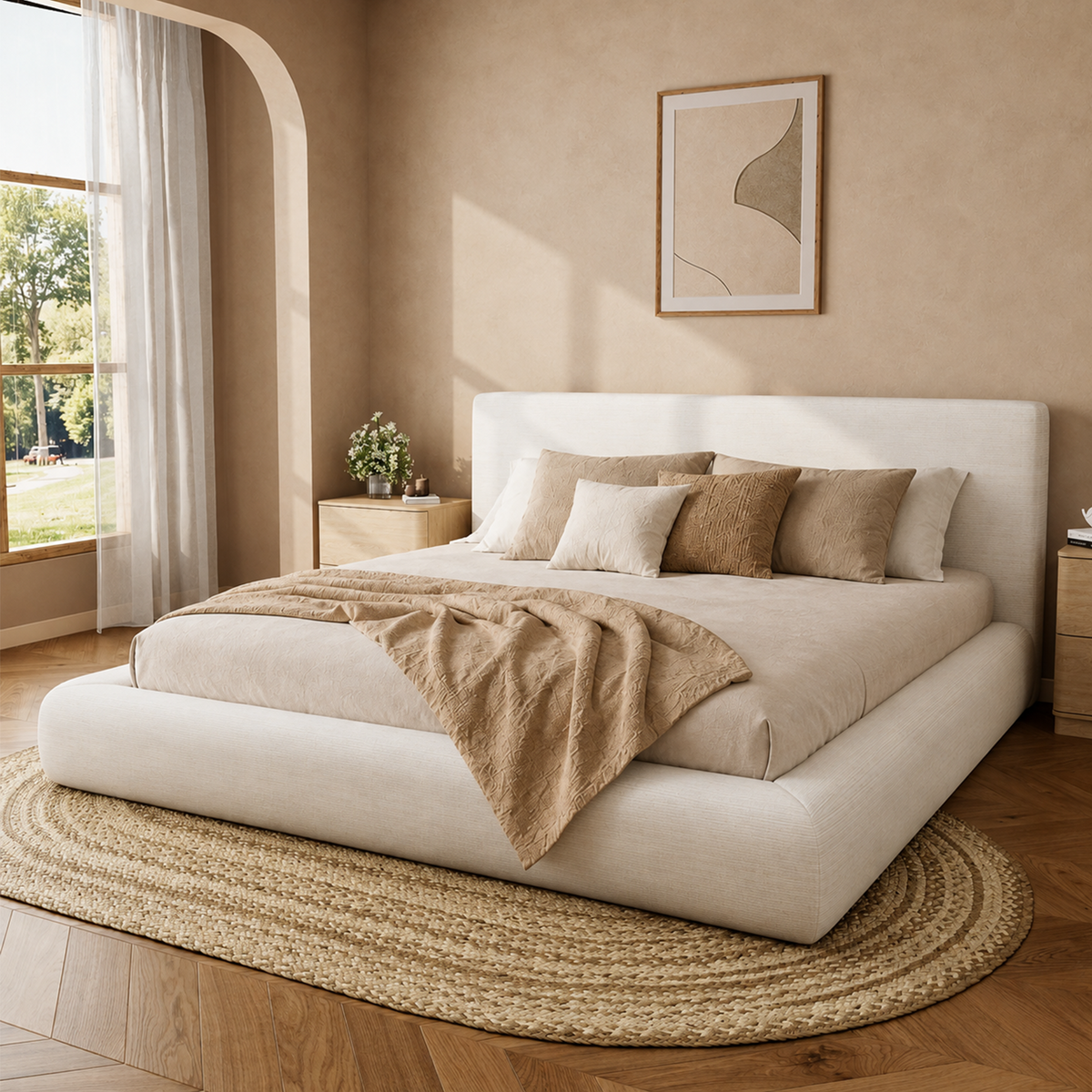 Brafabhome AirFrame Bed Frame with 5.9" Thick Headboard, Cloud Upholstered Platform Bed Frame with 5.9" Thick Upholstered Foam Frame, No Box Spring Needed, Easy Assembly