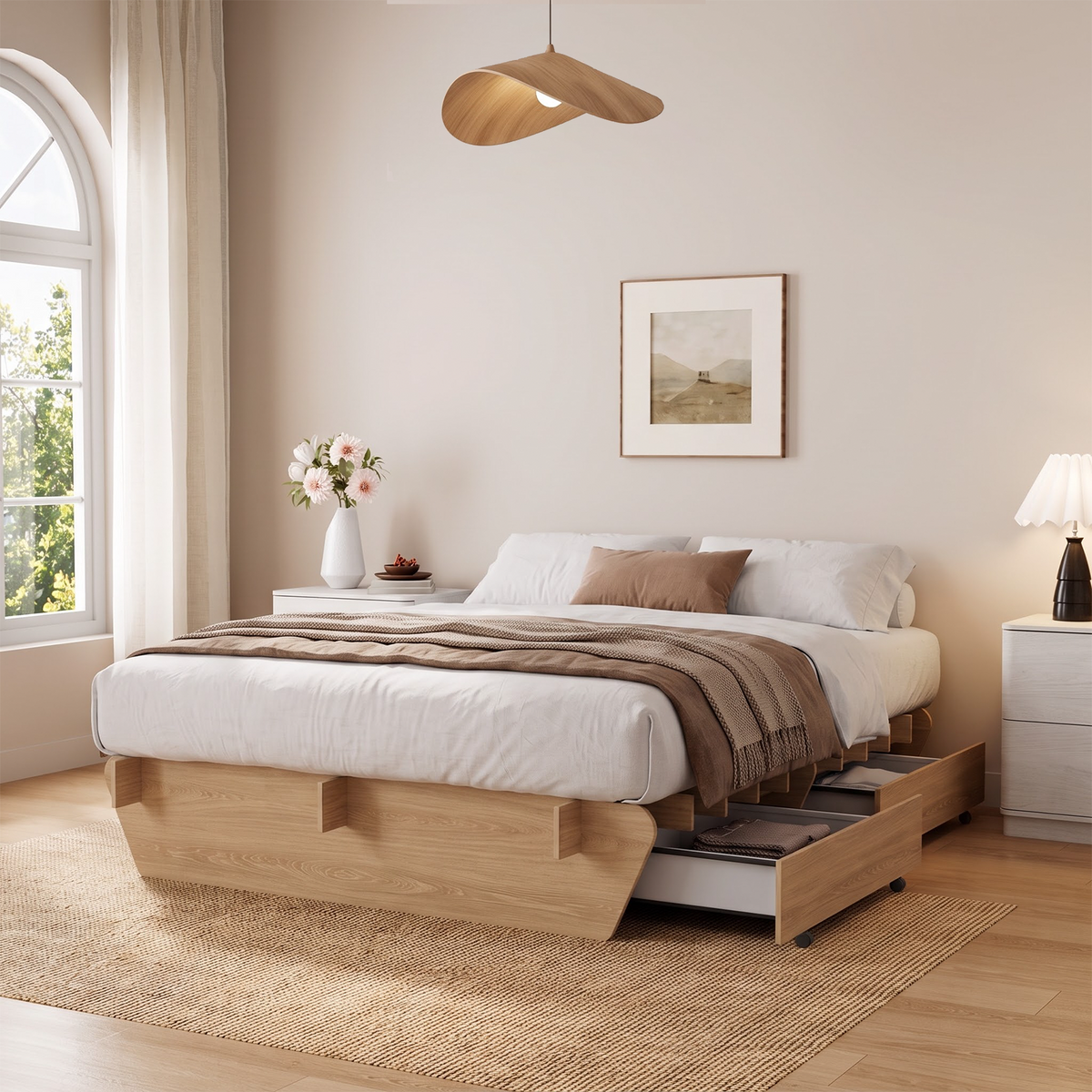Brafabhome Brich Plywood Bed Frame with Storage Drawers, Modern Joinery Wood Platform with Solid Wood Slat Support, No Box Spring Needed, No-Tool Assembly