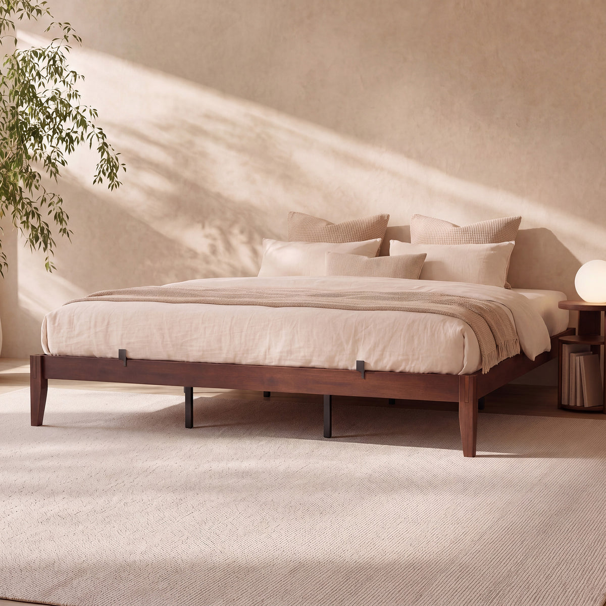Brafabhome Bamboo Platform Bed Frame with Sturdy Support Legs, Joinery Bed Frame with Noise Free Solid Wood Slats, 4 Mattress Stoppers, No Box Spring Needed, Easy Assembly