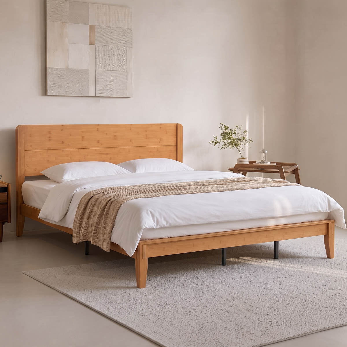 Brafabhome Bamboo Wood Bed Frame with Headboard, Joinery-Inspired Wood Platform Bed Frame, Easy Assembly, No Box Spring Needed