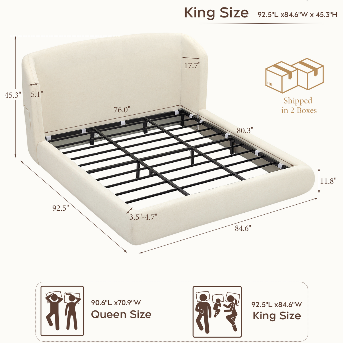 Brafabhome Cloud Bed Frame with 5.1" Thick Fully Padded Frame, Upholstered Platform Bed Frame with Wingback Headboard, Noise-Free, No Box Spring Needed, Easy Assembly | White