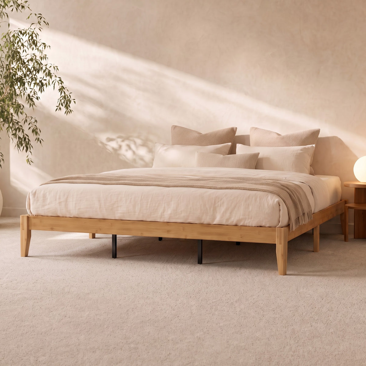 Brafabhome Bamboo Queen Platform Bed Frame with Sturdy Support Legs, Joinery Bed Frame with Noise Free Solid Wood Slats, No Box Spring Needed, Easy Assembly