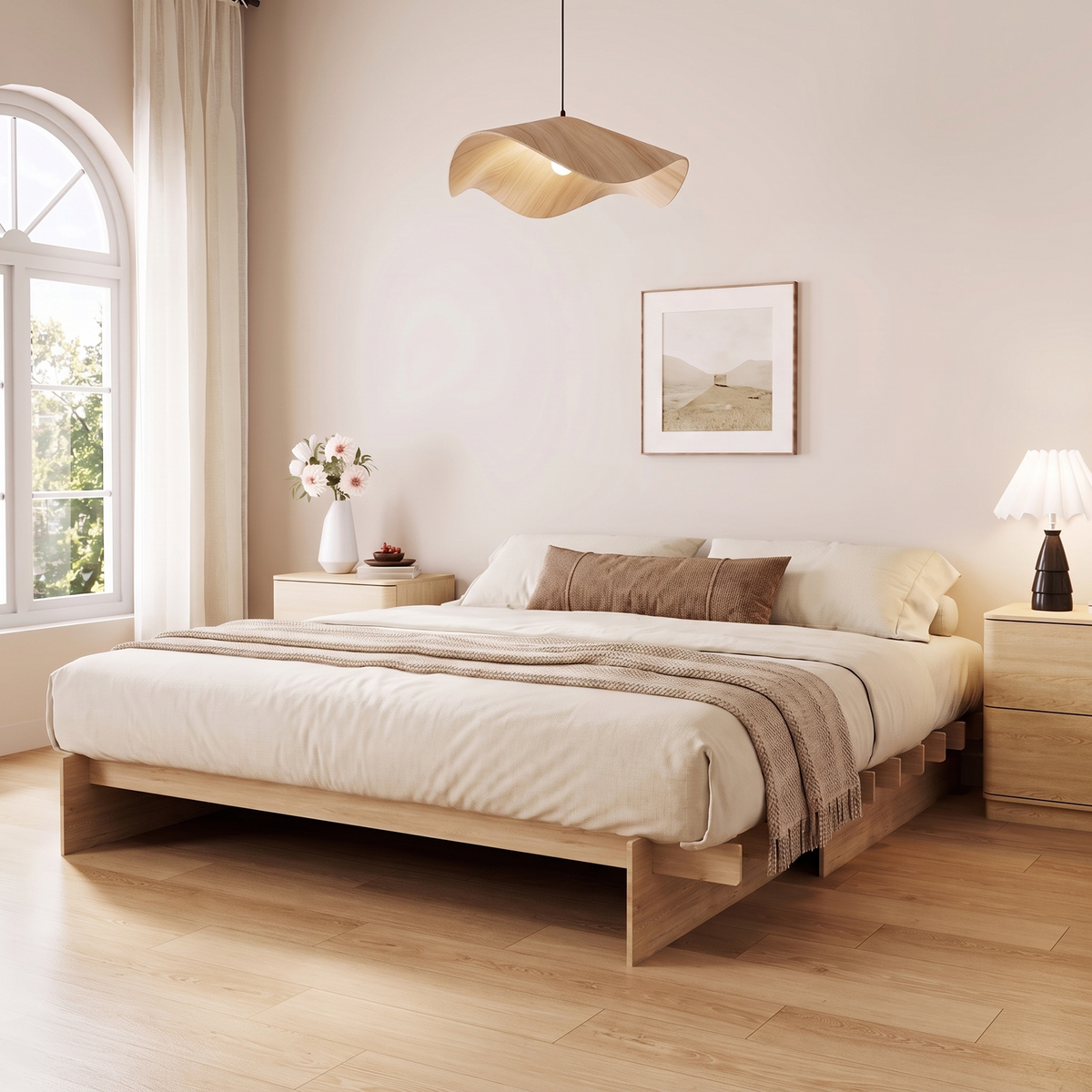 Brafabhome Wood Platform Bed Frame with Wood Slat Support, Tool-free Joinery Bed Frame with 7" Under-Bed Storage, Corner Guards, No Box Spring Needed,