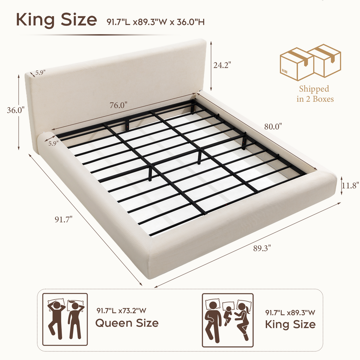 Brafabhome AirFrame Bed Frame with 5.9" Thick Headboard, Cloud Upholstered Platform Bed Frame with 5.9" Thick Upholstered Foam Frame, No Box Spring Needed, Easy Assembly