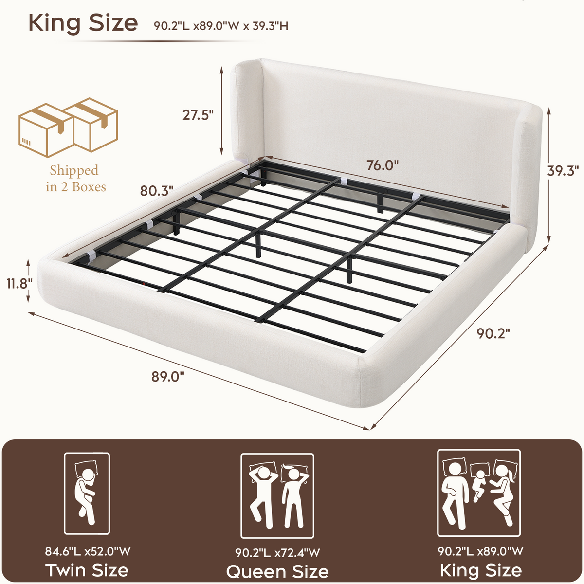 Brafabhome Cloud Bed Frame with 5.9" Thick Fully Padded Frame, Upholstered Platform Bed Frame with Wingback Headboard, Noise-Free, No Box Spring Needed, Easy Assembly