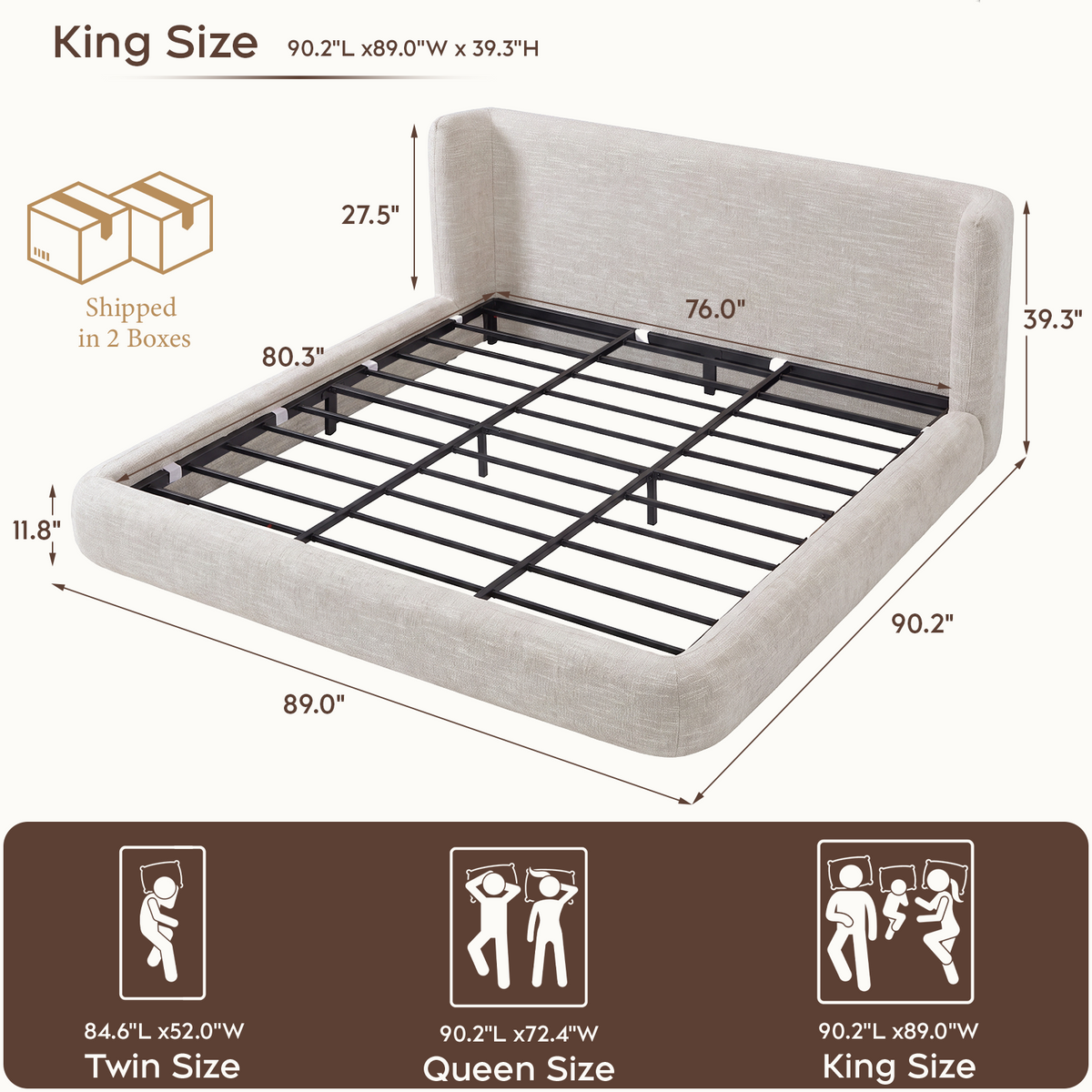 Brafabhome Cloud Bed Frame with 5.9" Thick Fully Padded Frame, Upholstered Platform Bed Frame with Wingback Headboard, Noise-Free, No Box Spring Needed, Easy Assembly