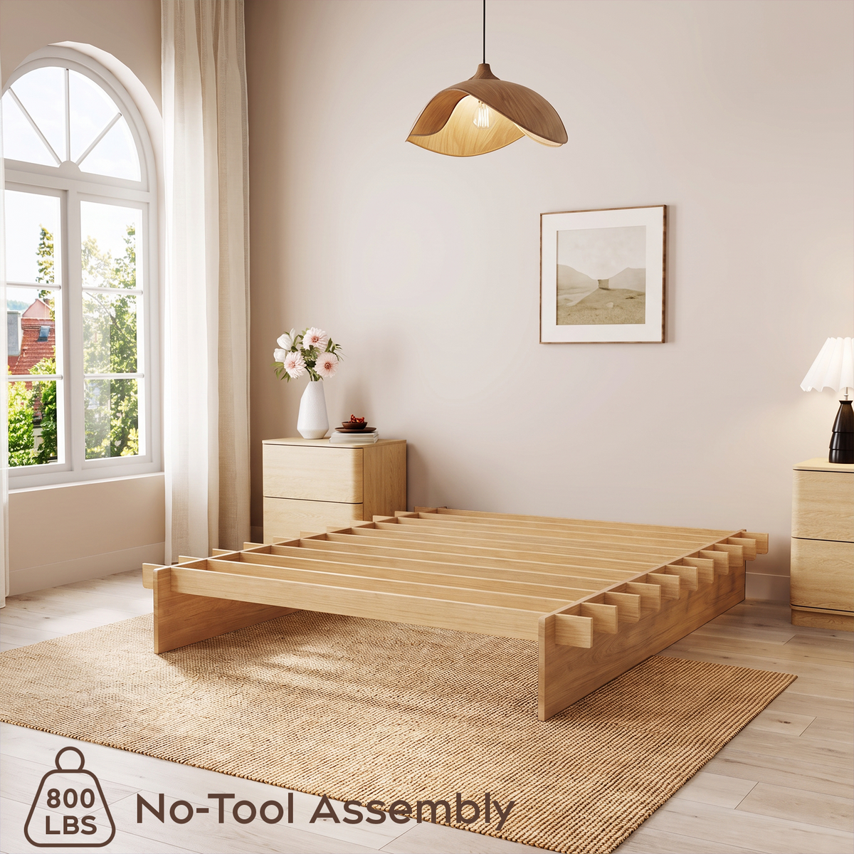 Brafabhome Brich Plywood Queen Bed Frame with Solid Wood Slat Support, Joinery Wood Platform with 8" Under-Bed Storage, No Box Spring Needed, No-Tool Assembly,