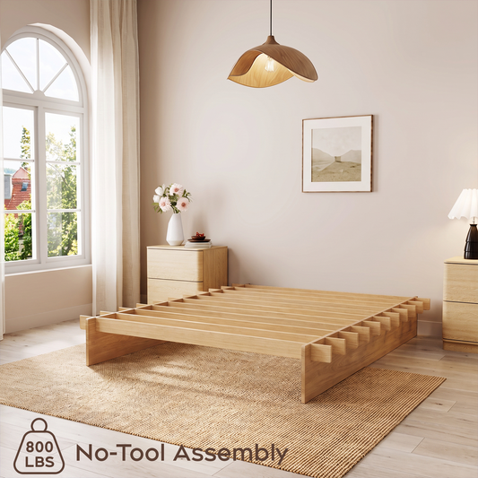 Brafabhome Brich Plywood Queen Bed Frame with Solid Wood Slat Support, Joinery Wood Platform with 8" Under-Bed Storage, No Box Spring Needed, No-Tool Assembly,