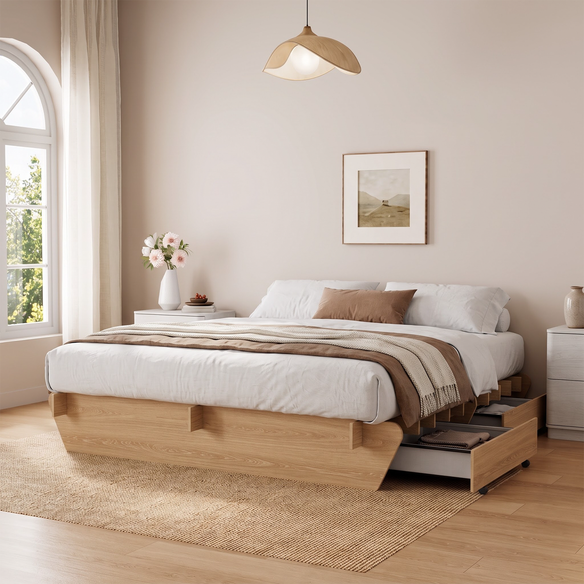 Brafabhome Brich Plywood Bed Frame with Storage Drawers, Modern Joinery Wood Platform with Solid Wood Slat Support, No Box Spring Needed, No-Tool Assembly