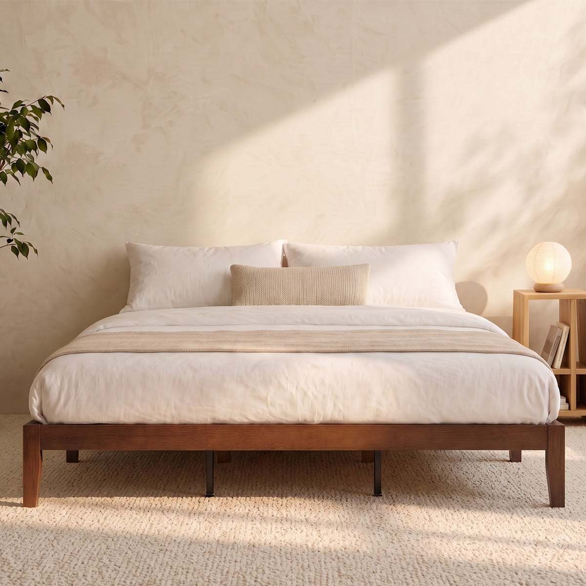 Brafabhome Solid Wood Platform Bed Frame, Double-Lock Mortise & Tenon Platform Bed with Sturdy Solid Slats, Quiet Sleep, No Box Spring, No-Screw 15-Minute Set Up