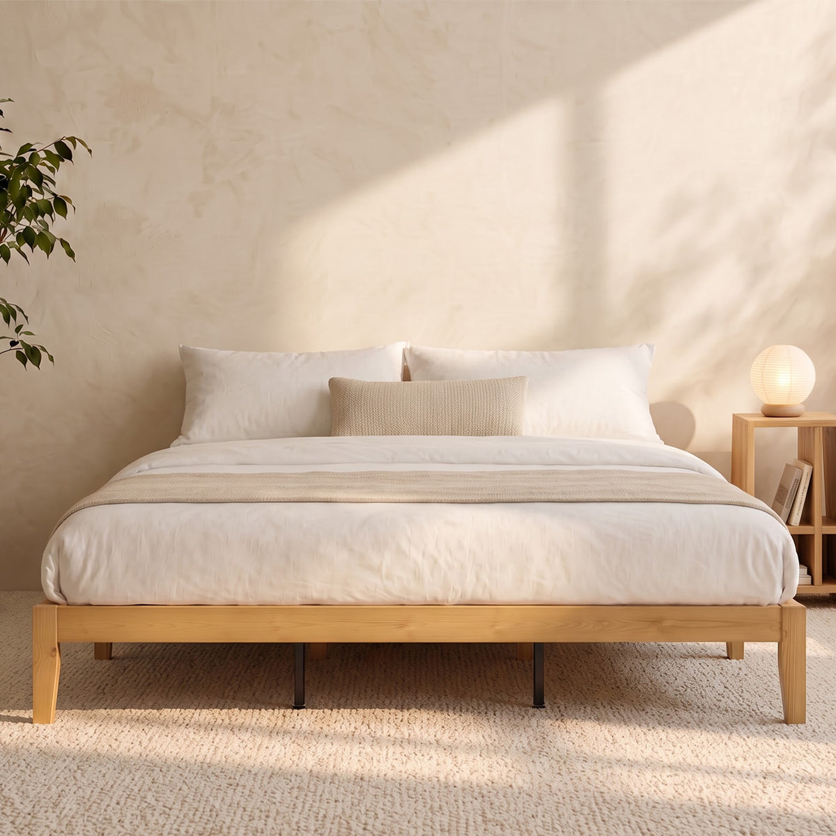 Brafabhome Solid Wood Platform Bed Frame, Double-Lock Mortise & Tenon Platform Bed with Sturdy Solid Slats, Quiet Sleep, No Box Spring, No-Screw 15-Minute Set Up