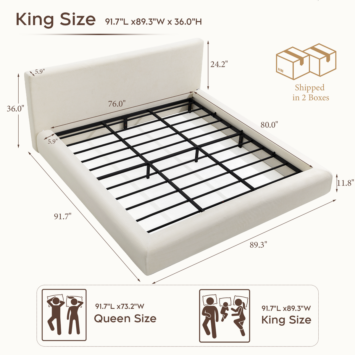 Brafabhome AirFrame Bed Frame with 5.9" Thick Headboard, Cloud Upholstered Platform Bed Frame with 5.9" Thick Upholstered Foam Frame, No Box Spring Needed, Easy Assembly