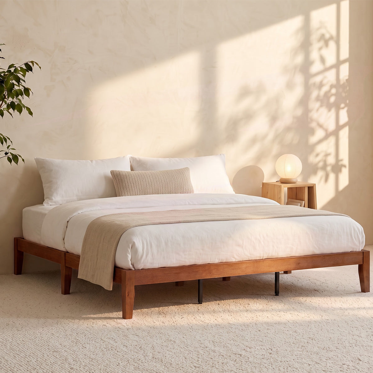 Brafabhome Solid Wood Platform Bed Frame, Double-Lock Mortise & Tenon Platform Bed with Sturdy Solid Slats, Quiet Sleep, No Box Spring, No-Screw 15-Minute Set Up