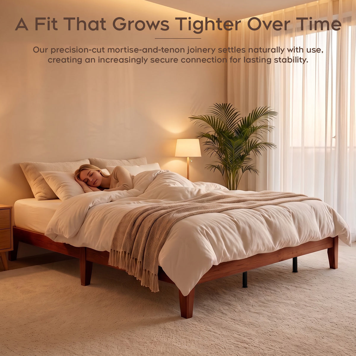 Brafabhome Solid Wood Platform Bed Frame, Double-Lock Mortise & Tenon Platform Bed with Sturdy Solid Slats, Quiet Sleep, No Box Spring, No-Screw 15-Minute Set Up