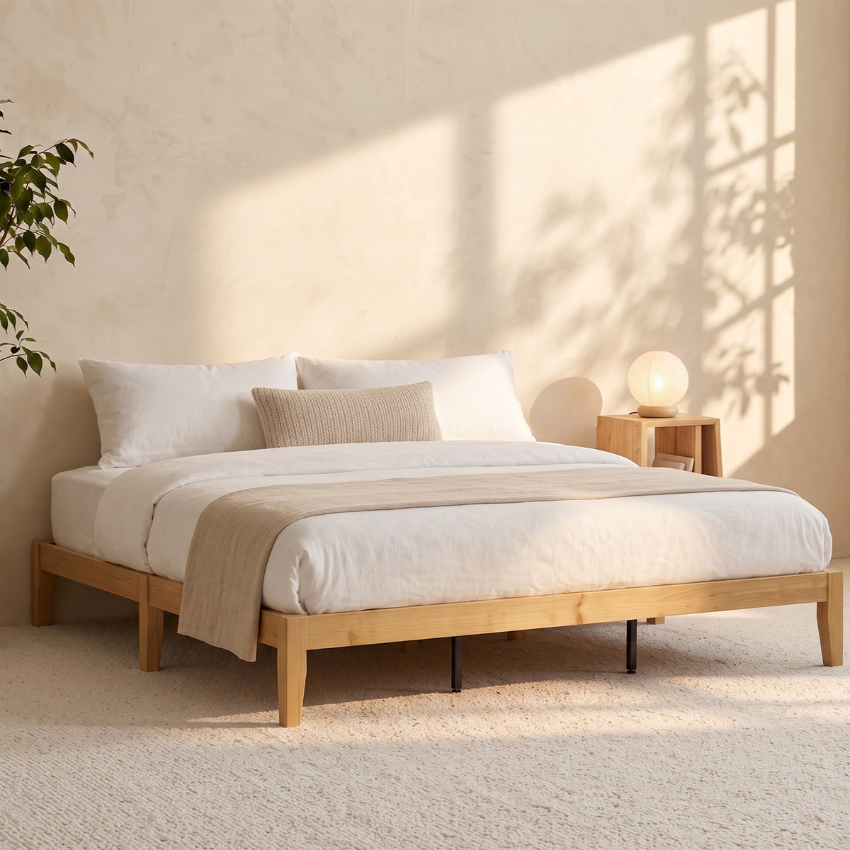 Brafabhome Solid Wood Platform Bed Frame, Double-Lock Mortise & Tenon Platform Bed with Sturdy Solid Slats, Quiet Sleep, No Box Spring, No-Screw 15-Minute Set Up