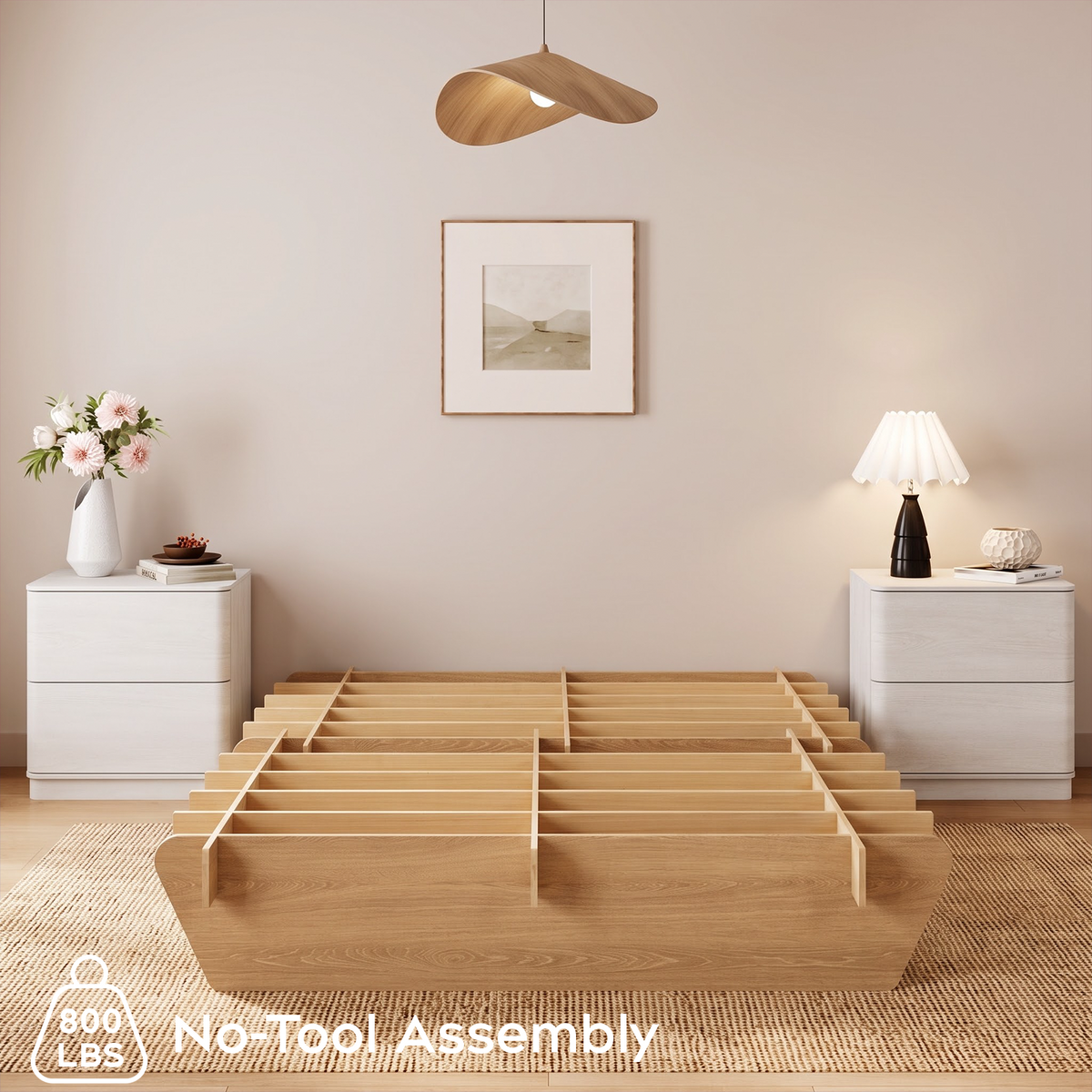 Brafabhome Brich Plywood Bed Frame with Storage Drawers, Modern Joinery Wood Platform with Solid Wood Slat Support, No Box Spring Needed, No-Tool Assembly