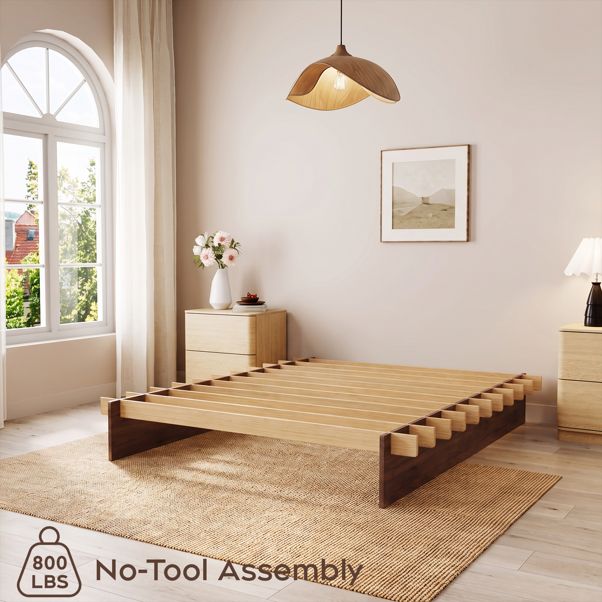 Brafabhome Brich Plywood Queen Bed Frame with Solid Wood Slat Support, Joinery Wood Platform with 8" Under-Bed Storage, No Box Spring Needed, No-Tool Assembly,