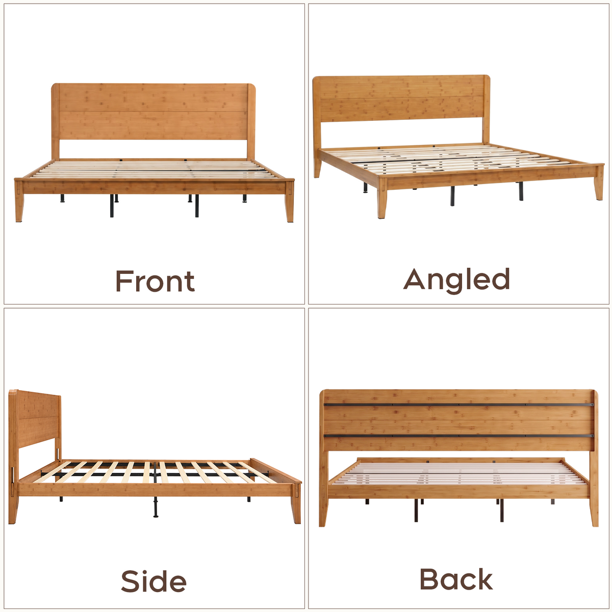 Brafabhome Bamboo Wood Bed Frame with Headboard, Joinery-Inspired Wood Platform Bed Frame, Easy Assembly, No Box Spring Needed