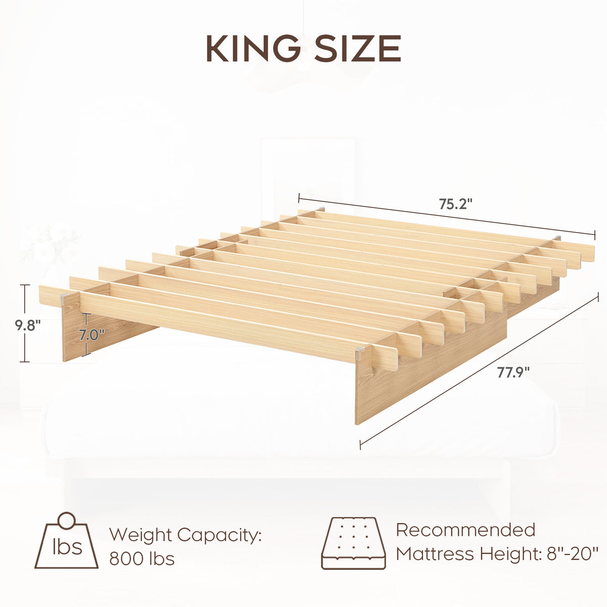 Brafabhome Wood Platform Bed Frame with Wood Slat Support, Tool-free Joinery Bed Frame with 7" Under-Bed Storage, Corner Guards, No Box Spring Needed,