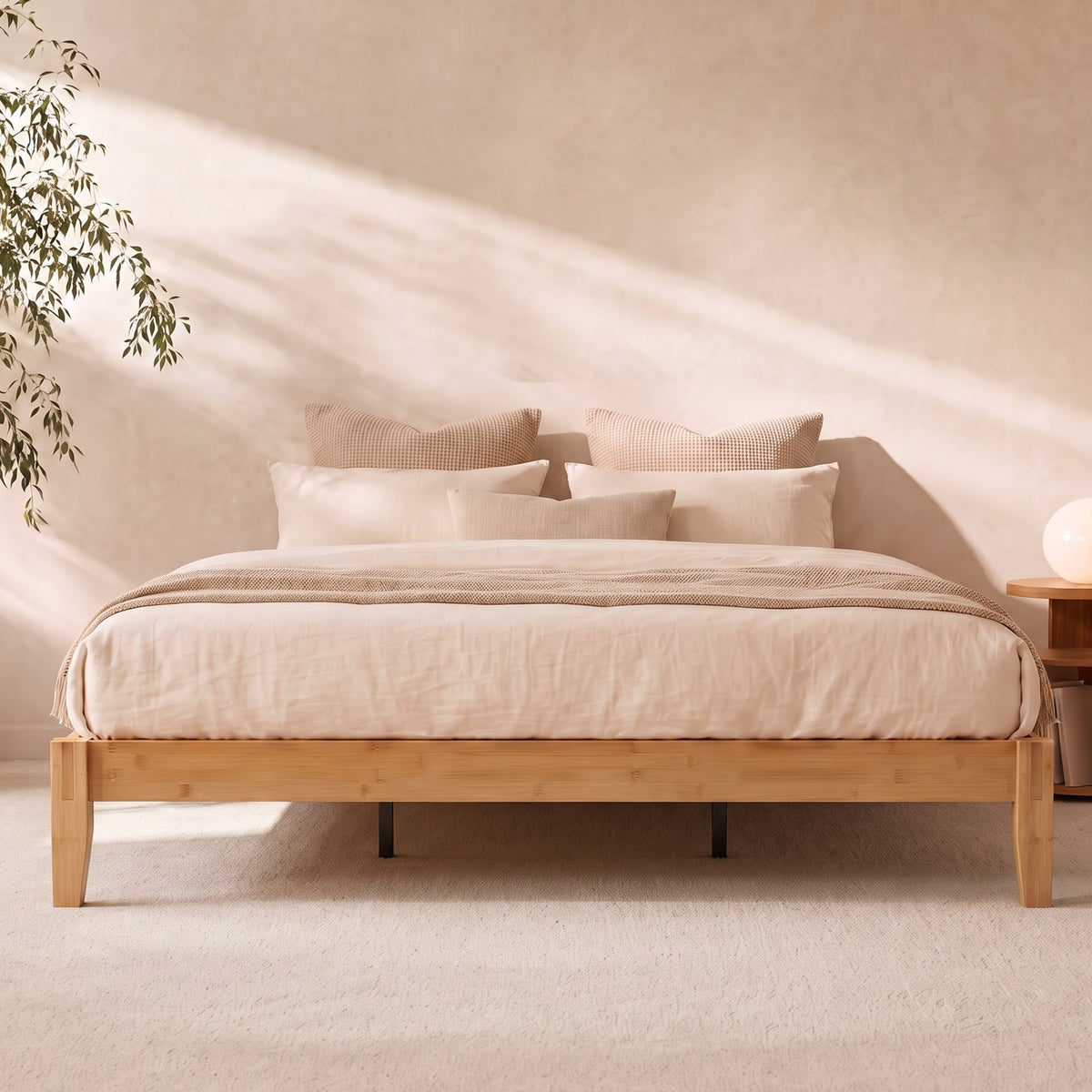Brafabhome Bamboo Platform Bed Frame with Sturdy Support Legs, Joinery Bed Frame with Noise Free Solid Wood Slats, 4 Mattress Stoppers, No Box Spring Needed, Easy Assembly