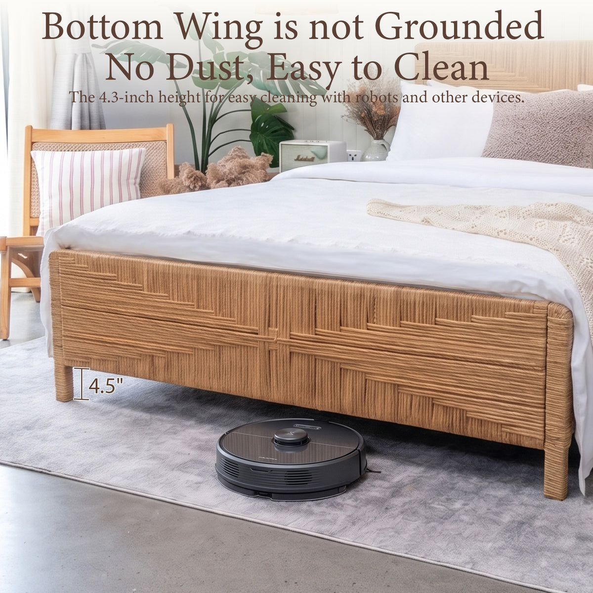 Brafabhome Bed Frame with Headboard and Footboard, Boho 3D Hand-Woven PE Rattan Bed Frame with Metal Slats, No Box Spring Needed, 1000 lbs