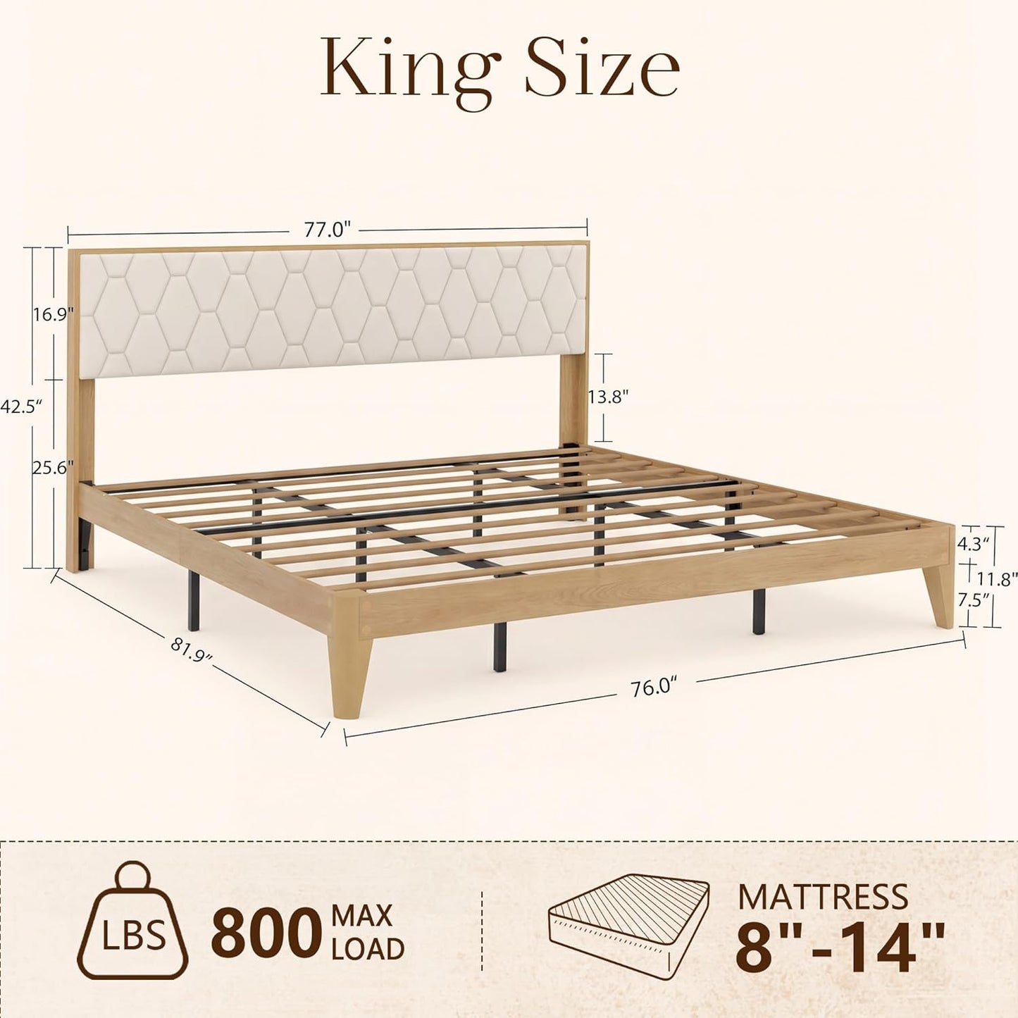 Brafabhome Bed Frame with Velvet Upholstered Headboard, Wood Platform Bed with Under-Bed Storage, No Box Spring Needed