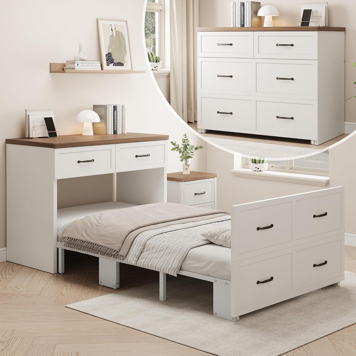 Murphy Bed with Mattress Included,33x76 Inches Twin Size Hideaway Bed with 2 large drawers,Easy Pull Out and Folding,2 in 1 Small Fold up Space Saving WallBed