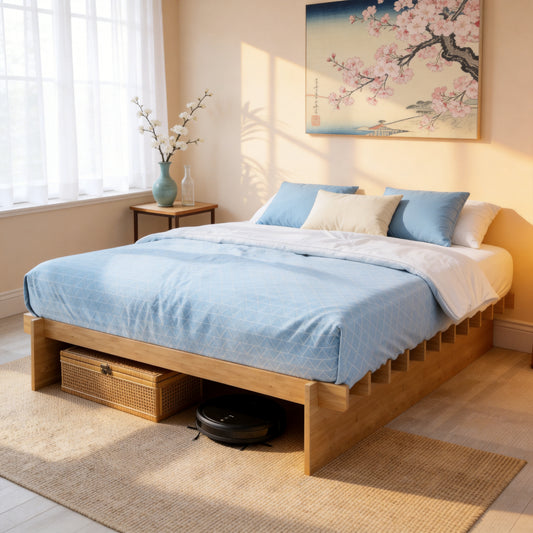 Brafabhome Bed Frame with Wood Slat Support, Joinery Wood Platform with 8" Under-Bed Storage, No Box Spring Needed, No-Tool Assembly, Natural