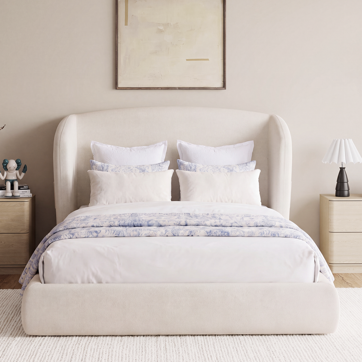 Brafabhome Cloud Bed Frame with 5.1" Thick Fully Padded Frame, Upholstered Platform Bed Frame with Wingback Headboard, Noise-Free, No Box Spring Needed, Easy Assembly | White