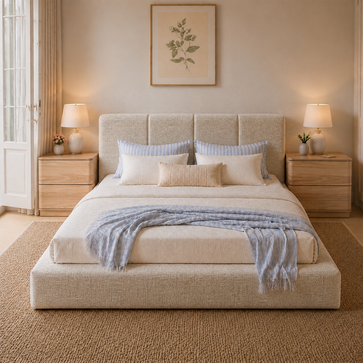 Brafabhome AirFrame Bed Frame with 6" Thick Headboard, Cloud Upholstered Platform Bed Frame with 5.1" Thick Upholstered Foam Frame, No Box Spring Needed, Easy Assembly
