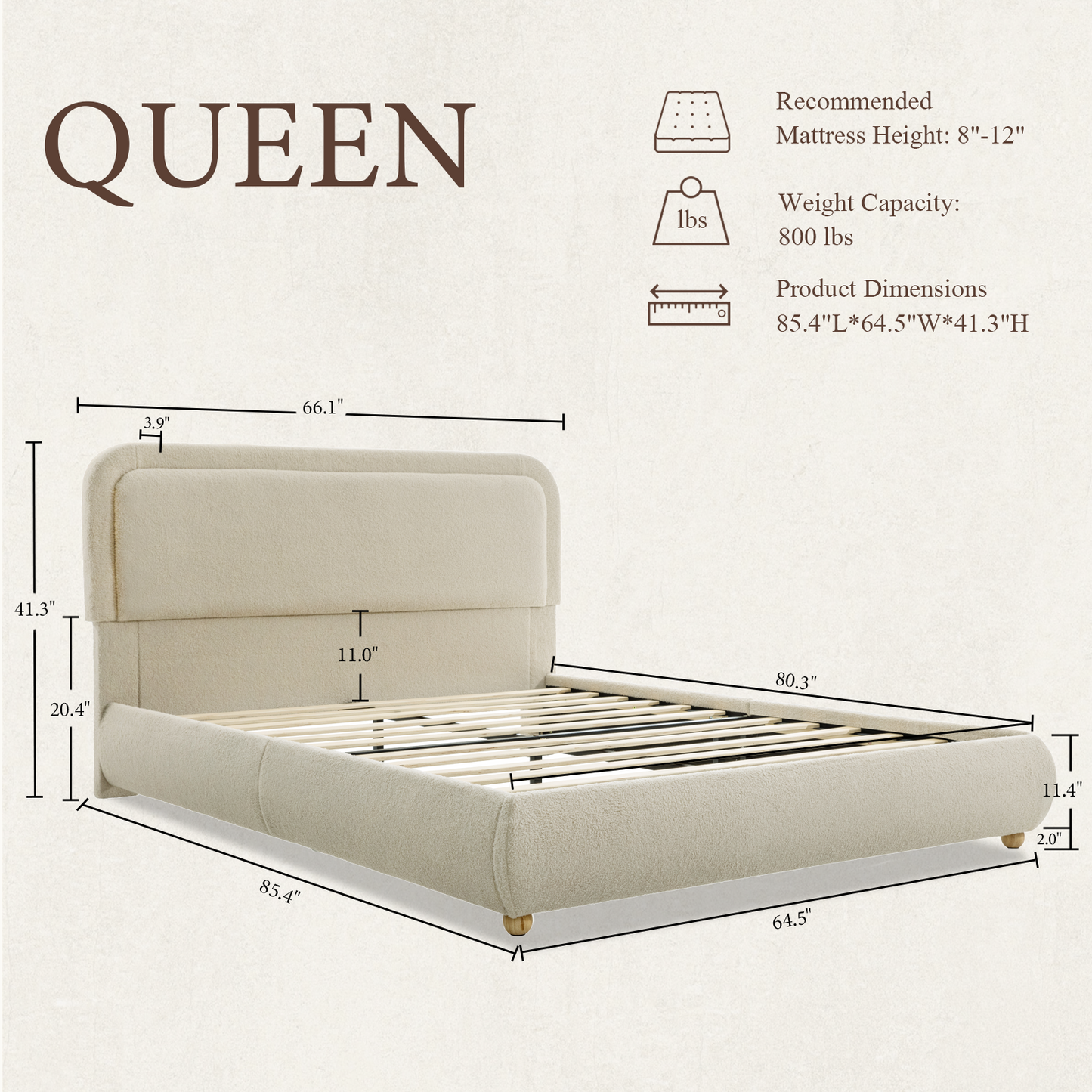 Brafabhome Bed Frame with Round Corner Headboard, Soft Boucle Cloud Upholstered Fluffy Platform Bed with Bump-Proof Edge Footboard for Kids, No Box Spring Needed | Pink