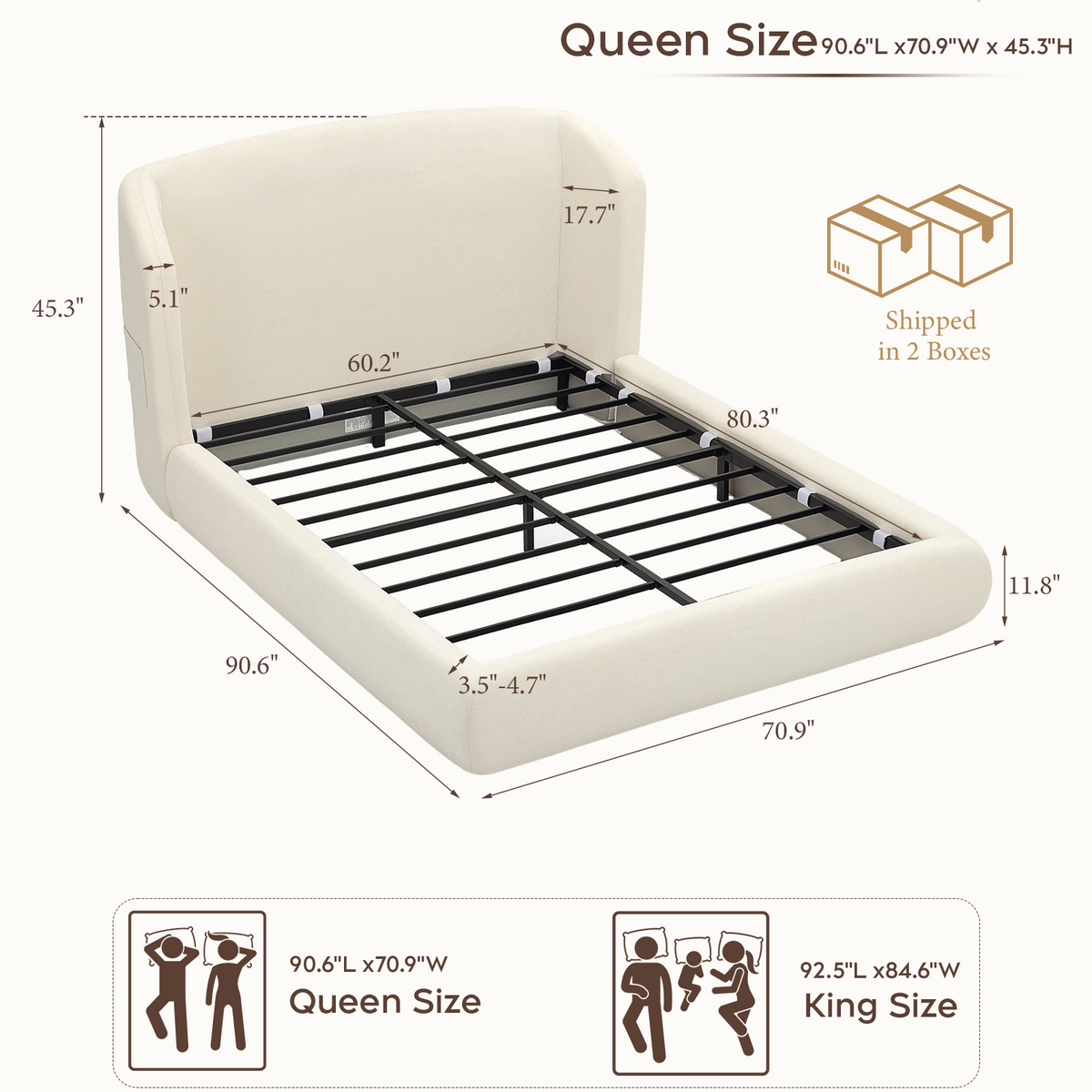 Brafabhome Cloud Bed Frame with 5.1" Thick Fully Padded Frame, Upholstered Platform Bed Frame with Wingback Headboard, Noise-Free, No Box Spring Needed, Easy Assembly | White